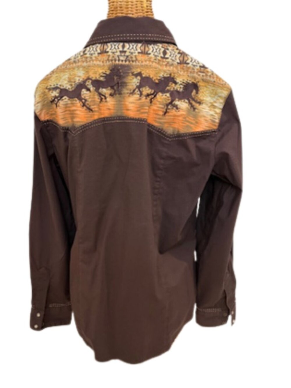Reba brown and rust western horse-themed cowgirl shirt. - Picture 7 of 10